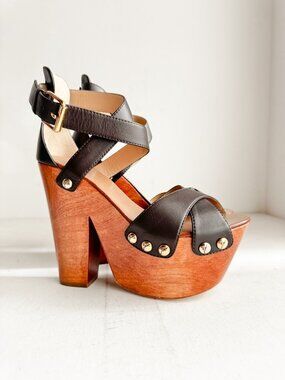Giuseppe Zanotti High Platform Clog Heels Chocolate Brown Leather 39